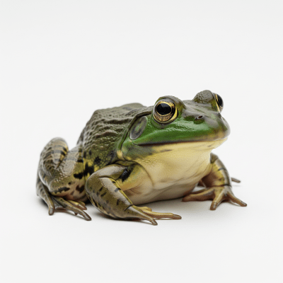 High quality, studio-style photograph of a single American Bullfrog