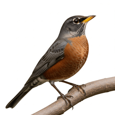 High quality studio photograph of a single American Robin