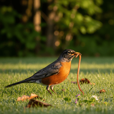Photorealistic image of a American Robin (birds) in its typical natural environment