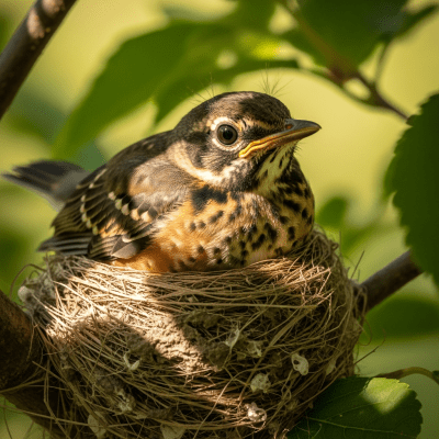 Image of a juvenile or chick stage of the American Robin, within the taxonomy birds
