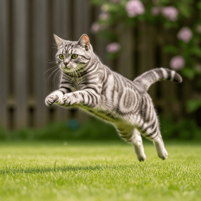 Action shot of a American Shorthair