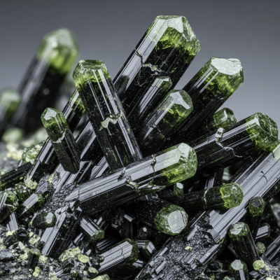 Macro shot of Amphibole, of the taxonomy minerals, showing detailed crystal structure and surface texture