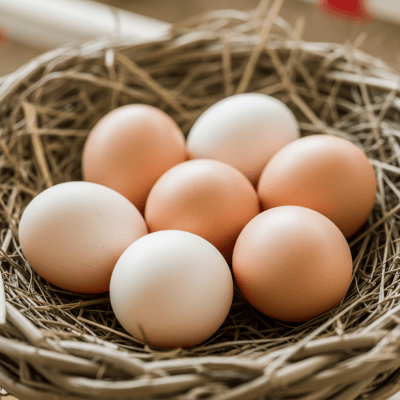 Image depicting eggs laid by a Ancona, contextualized within the chicken taxonomy