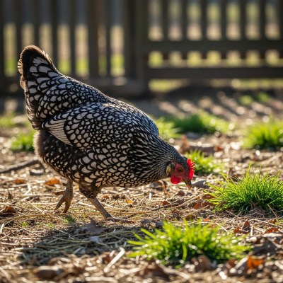 Naturalistic image of a Ancona belonging to the chicken taxonomy in its typical outdoor environment