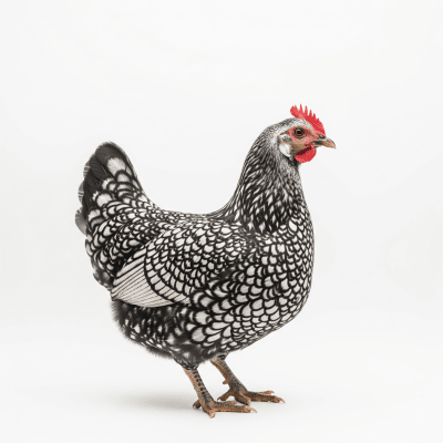 High quality studio photograph of a single Ancona from the chicken taxonomy