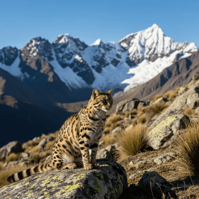 Photorealistic image of a Andean Cat (felines) in its natural habitat