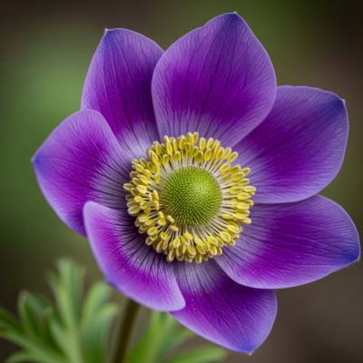 Detailed macro image of a Anemone (flowers), focusing on the intricate structure of petals, stamens, and pistil