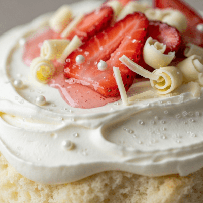 Close-up macro photograph of the surface texture and decoration of a Angel Food Cake (cake)