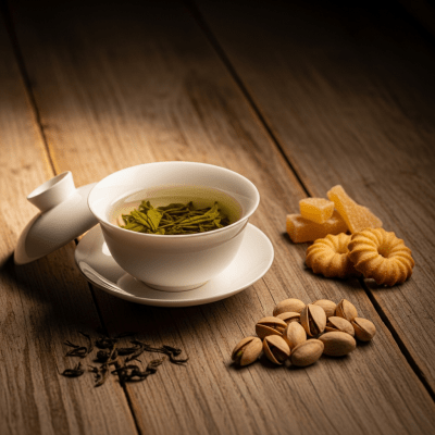 Still life image of a prepared cup of Anji Bai Cha