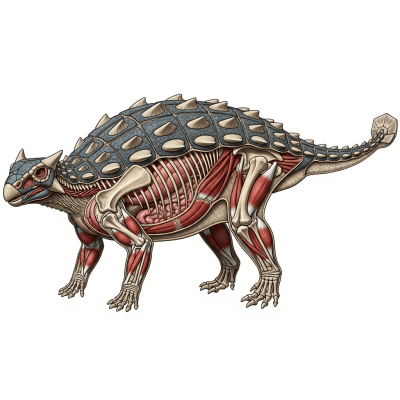 Detailed anatomical cross-section illustration of a Ankylosaurus