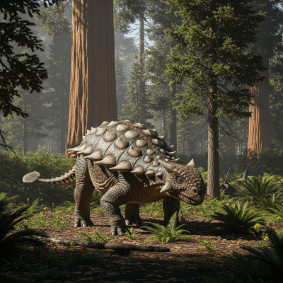 Realistic depiction of a Ankylosaurus in its prehistoric natural environment