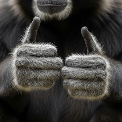 Close-up photograph of the hands or feet of a Annam (black-crested) gibbon, part of the taxonomy apes