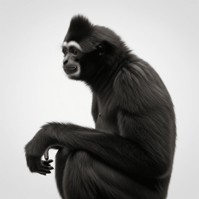 High quality studio photograph of a Annam (black-crested) gibbon