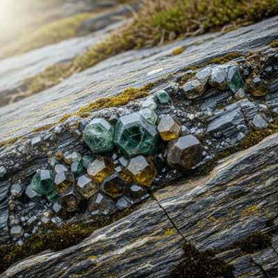 Naturalistic scene featuring Apatite in its typical geological environment, as categorized by minerals