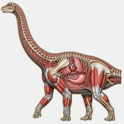 Detailed anatomical cross-section illustration of a Apatosaurus