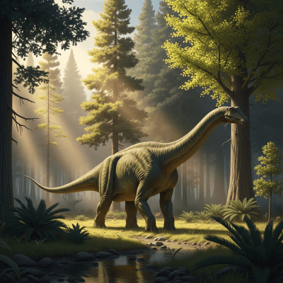 Realistic depiction of a Apatosaurus in its prehistoric natural environment