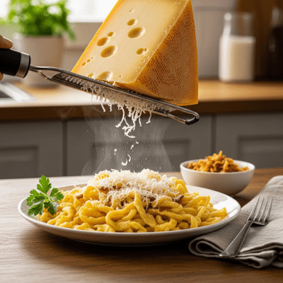 A piece of Appenzeller being used in a classic culinary preparation or dish where it is commonly featured