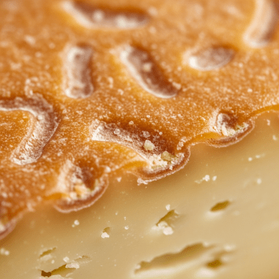 A close-up macro photograph of the rind and surface texture of a Appenzeller