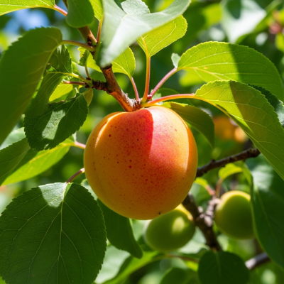 A photograph of a fresh Apricot from the fruits taxonomy as it appears in its natural growing environment, such as on a tree, bush, or vine