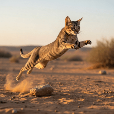 Action shot of a Arabian Mau