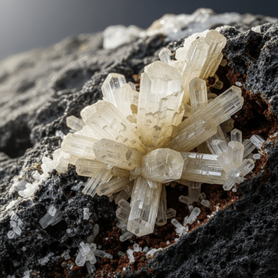 Naturalistic scene featuring Aragonite in its typical geological environment, as categorized by minerals