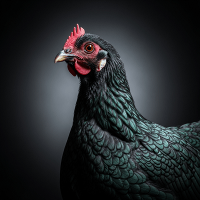 Editorial-style portrait of a Araucana from the chicken taxonomy.