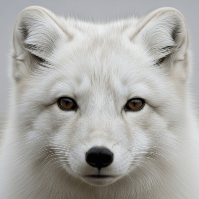 Close-up photograph of the face of a Arctic Fox
