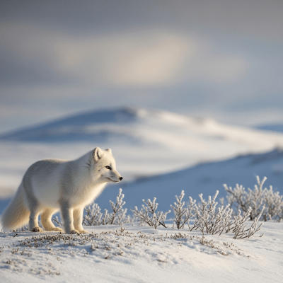 Photograph of a Arctic Fox, part of the taxonomy canines, in its typical natural environment