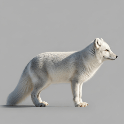 Side profile photograph of a standing Arctic Fox, part of the taxonomy canines
