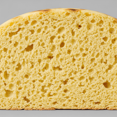 A close-up image of the interior of a sliced Arepa