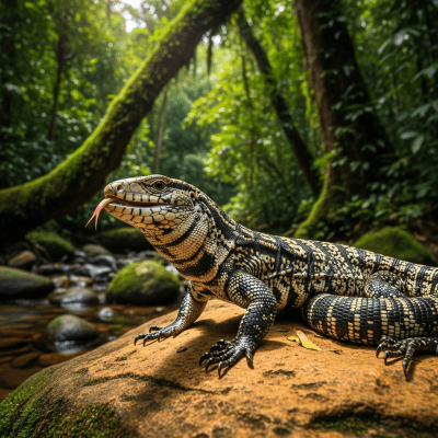 Detailed image of a Argentine Black and White Tegu (lizards) in its natural habitat