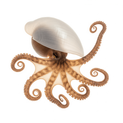 High quality studio photograph of a single Argonaut Octopus