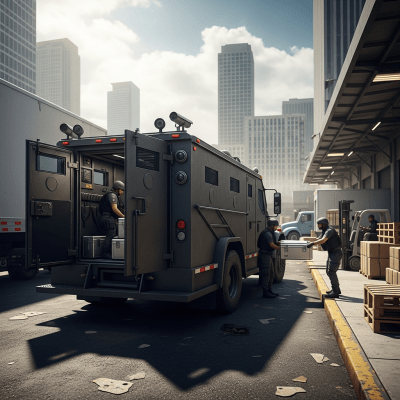 Photorealistic image of a Armored Truck (trucks) in its typical working environment