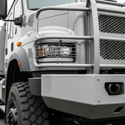 Close-up photograph focusing on distinctive details of a Armored Truck from the trucks taxonomy
