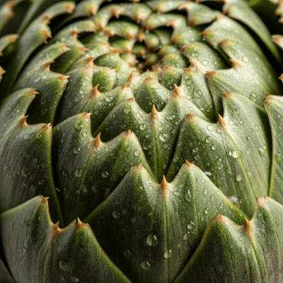 Close-up macro photograph of surface details and textures of a single Artichoke