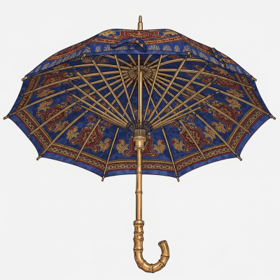 Detailed cross-sectional illustration of a Artisan Umbrella, showing the internal structure such as ribs, shaft, and canopy fabric