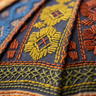 A close-up macro photograph focusing on the texture and pattern of the canopy fabric of a Artisan Umbrella (umbrellas)