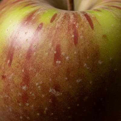 A detailed macro shot focusing on the skin texture and color variation of a Ashmead's Kernel