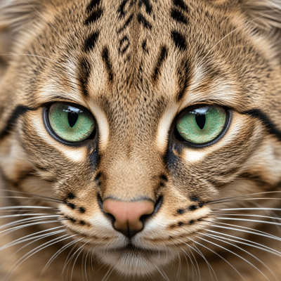 Close-up macro photograph focusing on the facial features and fur texture of a Asian Golden Cat