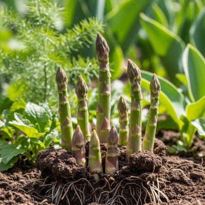 Naturalistic image of a Asparagus in its typical growing environment, as found in nature or a cultivated garden