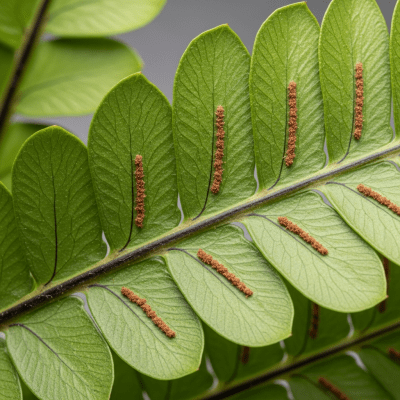 Detailed macro image of the fronds and leaflets of a Asplenium nidus, focusing on texture, venation, and sori (spore cases) if visible