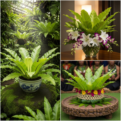 Image depicting a Asplenium nidus as traditionally used by humans, such as in ornamental garden settings, floral arrangements, or as part of indigenous cultural practices