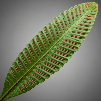 Detailed macro image of the fronds and leaflets of a Asplenium scolopendrium, focusing on texture, venation, and sori (spore cases) if visible
