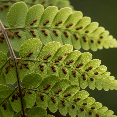 Detailed macro image of the fronds and leaflets of a Asplenium trichomanes, focusing on texture, venation, and sori (spore cases) if visible