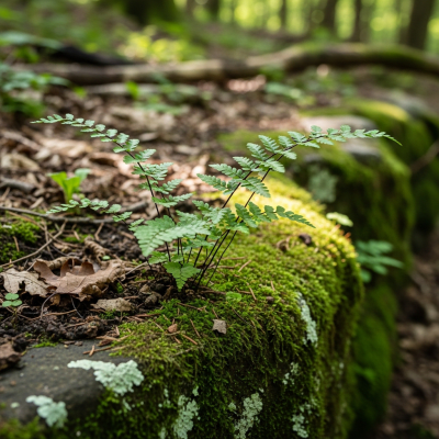 Photograph of a Asplenium trichomanes, of the taxonomy ferns, shown growing in its natural environment, such as a forest understory or shaded woodland