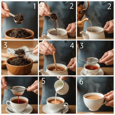 Step-by-step visual depiction showing the preparation process for Assam Tea, within the taxonomy teas