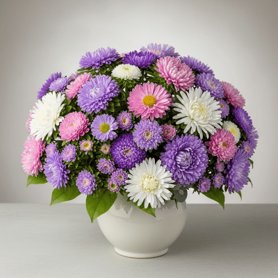 Image of a Aster (flowers) arranged in a traditional bouquet or floral arrangement