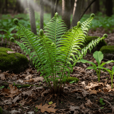 Photograph of a Athyriaceae (family), of the taxonomy ferns, shown growing in its natural environment, such as a forest understory or shaded woodland