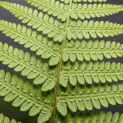 Detailed macro image of the fronds and leaflets of a Athyrium filix-femina, focusing on texture, venation, and sori (spore cases) if visible