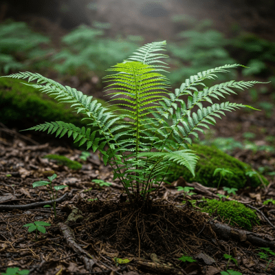 Photograph of a Athyrium filix-femina, of the taxonomy ferns, shown growing in its natural environment, such as a forest understory or shaded woodland
